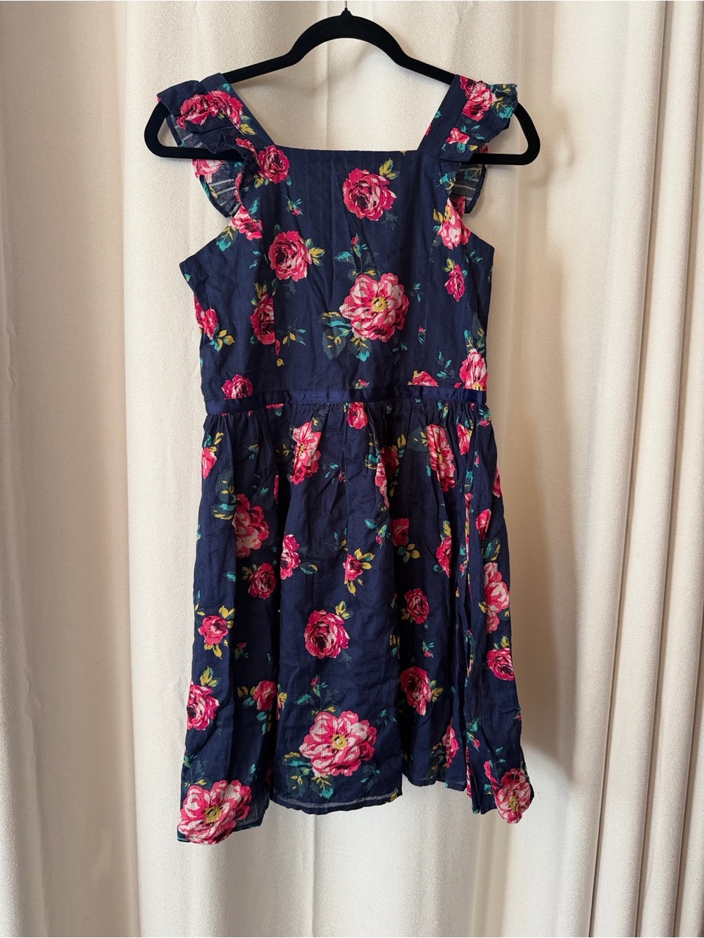 Zunie Navy Floral Dress with Pink Rose Print